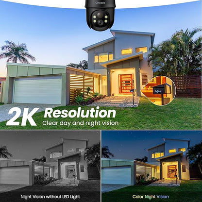 Cinnado 2K Cameras for Home Security-2.4G WiFi Outdoor Camera Wireless Solar/Battery Powered, 360° Viewing, Human Detection, Color Night Vision, Cloud/SD Storage B6 (B6-Black-1pack-2.4G)