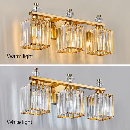 FDPBY Bathroom Vanity Lights 3-Light Modern Crystal Vanity Light Gold Bathroom Light Fixtures Over Mirror Crystal Bathroom Vanity Lighting Fixtures
