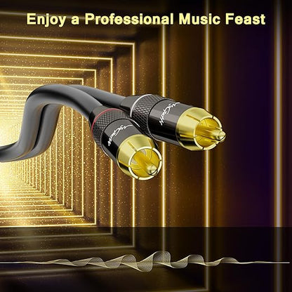 RCA Cable 15 FT, 2RCA to 2RCA Stereo Audio Cable, 【Zinc Alloy Shells, Oxygen-Free Copper, Gold-Plated Plugs】2 RCA Audio Adapter Cord, for Home Theater, HDTV, Amplifier, Hi-Fi System, Car, Speaker