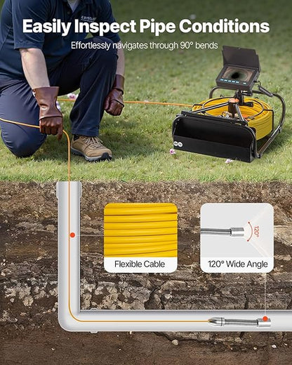 VEVOR Sewer Camera, 65.6 ft/20 m, 4.3" Pipe Drain Inspection Camera with DVR Function and LED Lights, Waterproof IP68 Borescope, Industrial Endoscope for Home Wall Duct Drain Pipe Plumbing