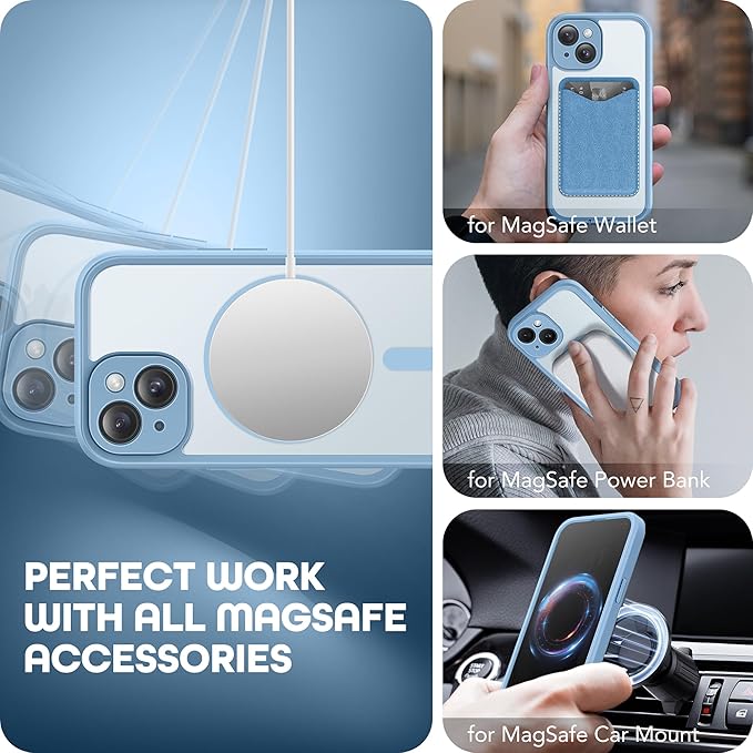 Magnetic for iPhone 15 Plus Case, Compatible with MagSafe, Built-in Privacy Screen Protector and Camera Protection, Anti Spy Full Body Dustproof Shockproof Hard Phone Case 6.7", Sky Blue