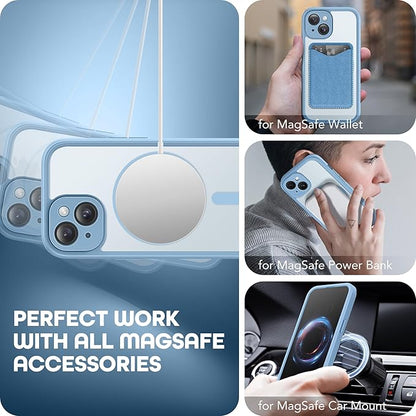 Magnetic for iPhone 15 Plus Case, Compatible with MagSafe, Built-in Privacy Screen Protector and Camera Protection, Anti Spy Full Body Dustproof Shockproof Hard Phone Case 6.7", Sky Blue