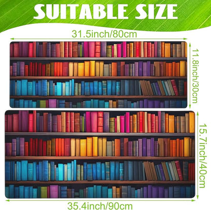 Eflxamz Large Gaming Mouse Pad for Desk,Bookshelves Full of Books Desk Mat,Colorful Books Desk Pad,Extended Big Computer Keyboard Mouse Pad with Non-Slip Base and Stitched Edge,35.4"x15.7"