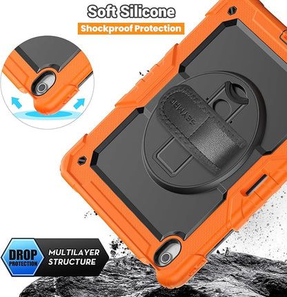SEYMAC for iPad Air 13 Inch Case M3 2025/ M2 2024, Heavy Duty Shockproof Protective Case with Screen Protector, 360° Rotating Stand, Hand/Shoulder Strap and Pen Holder for iPad Air 13, Orange