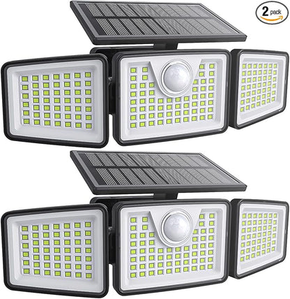 daphino 2500LM Solar Lights Outdoor with Motion Sensor,3 Head 270° Wide Angle Street Area Lights,IP65 Waterproof Security Lighting with 3 Modes(Remote,2 Pcs)