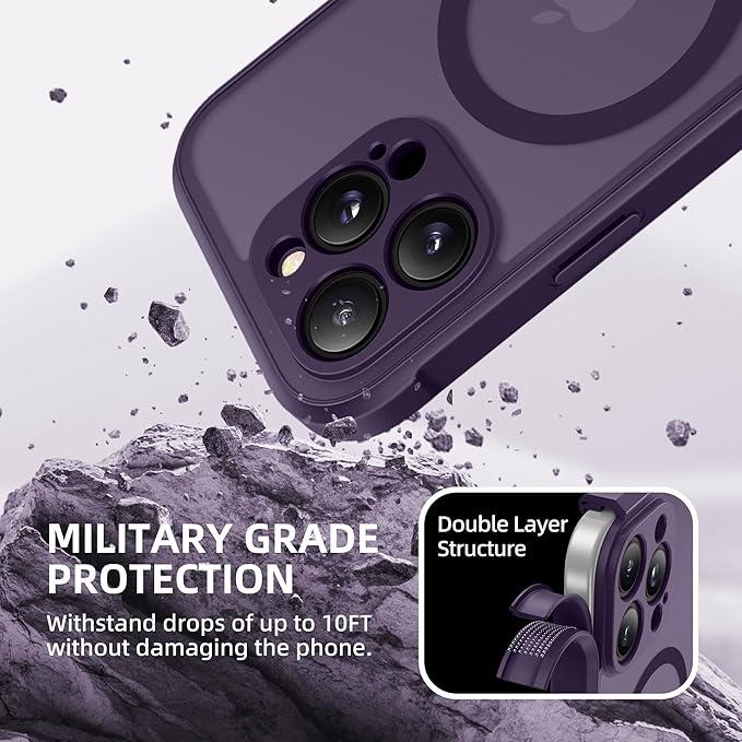 BERFY Magnetic for iPhone 16 Pro Case, Compatible with MagSafe, Built-in Privacy Screen Protector and Upgraded Camera Protection, Anti-Spy Full Body Shockproof Phone Case for 16 Pro 6.3", Deep Purple