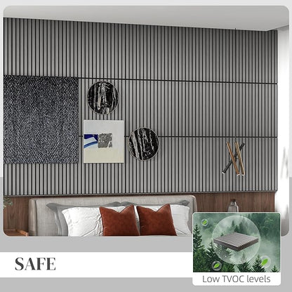 HOMCOM 4 Pack 3D Acoustic Panels, 24" x 24" Soundproof Wood Panels for Wall, Wood Slat Wall Paneling for Interior Ceiling, Office, Home Theater, Studio, Gray