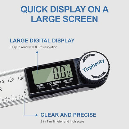 Tirpheety Digital Angle Finder Protractor, 3rd Generation Quick Display Angle Gauge Ruler, 7-Inch (200mm) Professional Measuring Tool for Woodworking, Carpentry, and Construction