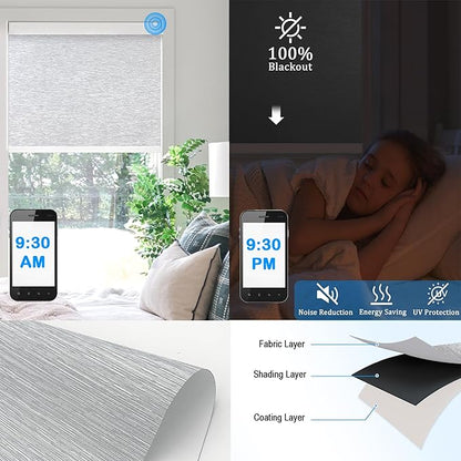 COOLWINDS Motorized Blinds with Remote Cordless Automatic Motorized Shades Custom Blinds for Windows Smart Curtains Compatible with Alexa Google Home(Blackout Jacquard Grey,W39 x H72in)