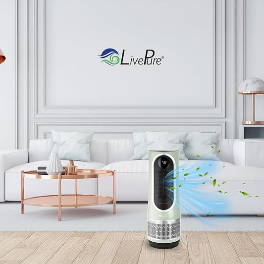 LivePure 3-in-1 LP520 Clean Heat Air Purifier & Electric Heater – Oscillating Portable Heater with 2 Heat Modes and Air Filtration – Heater for Indoor Use in Bedrooms, Home Office & Apartments, Sage