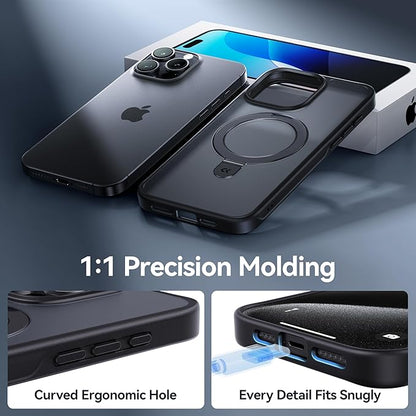 CASEKOO Designed for iPhone 15 Pro Max Case with Magnetic Invisible Stand [Military Drop Protection] [Compatible with MagSafe] Shockproof Slim Translucent Matte Promax Case 6.7 Inch, Black
