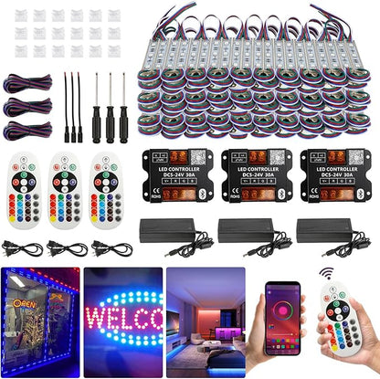 POWLAB 120Ft SMD5050 RGB storefront led lights with Smart Control, 240 LEDs Super Bright Waterproof led rgb module lights for Storefront Window Display, Business Signs, Letter Advertising, Dual Remote