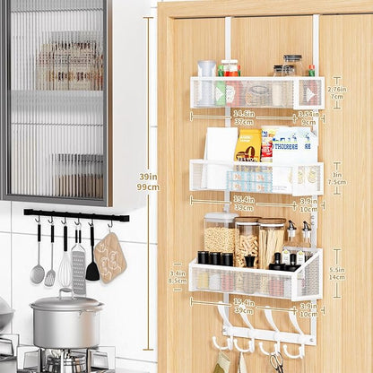 Kaiferty Over The Door Hooks Organizer, Coat Rack Over The Door Storage Hanger Towel Rack, Back of Door Storage Organizer for Bathroom,Bedroom,Kitchen,Office (White, 4-Tier)