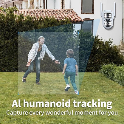 DZCCTVIPC Dual-Lens 2K Smart Indoor/Outdoor Security Camera, 5GHz Wi-Fi, 360° AI Motion Tracking,Color Night Vision,IP65 Weatherproof, 2-Way Audio,24/7 Recording,Works with Alexa & Google (No SD Card)