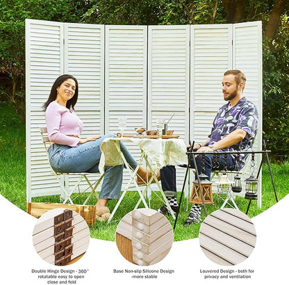 Room Dividers and Folding Privacy Screens, Wood Louvered Separators Divider Wall for Home Office Bedroom - 6 Panels, 67 * 90inch (White-Washed)