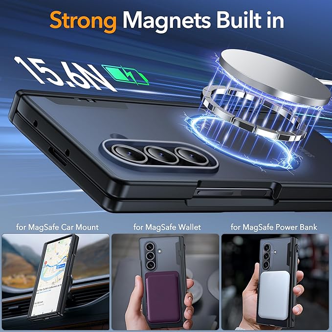 Oneagle Magnetic for Samsung Galaxy Z Fold 7 Case Built in Screen Protector Translucent [Fit for MagSafe] [S Pen Holder Slot] [Hinge Protection] MIL-Grade Shockproof Matte Case for Galaxy Z Fold 7