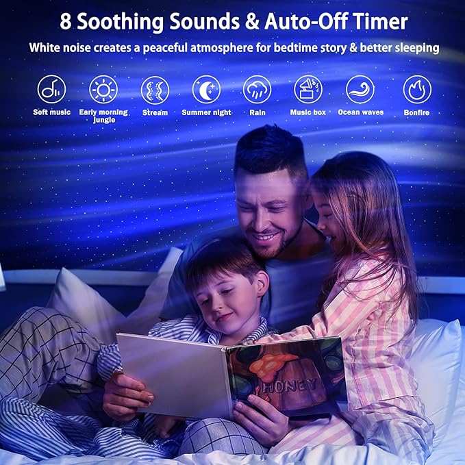 AIRIVO Northern Lights Aurora Projector, Star Projector Music Speaker, White Noise Night Light Galaxy Projector for Kids Adults, for Home Decor Bedroom/Ceiling/Party (Black)