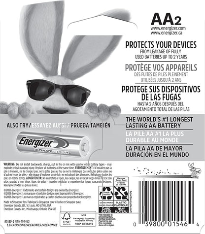 Energizer MAX Alkaline Double A Batteries, 2 Count, Long-Lasting AA Batteries, Suitable for Kids' Toys and Everyday Electronics