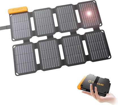 FlexSolar Portable 25W Solar Panel Charger with USB-A and USB-C Ports.0.8lbs,IP57 Waterproof and dustproof, Folded Solar Panel Compatible with Cellphone,Camping Light