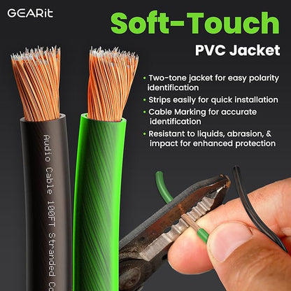 GEARit Pro Series 16AWG Speaker Wire, 16 Gauge Speaker Wire Cable (100 Feet / 30 Meters) Great Use for Home Theater Speakers and Car Speakers, Transparent Black/Green