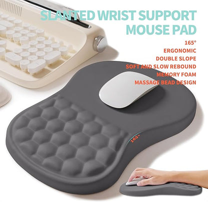 KUOSGM 2-in-1 Ergonomic Set, Wave Rise Keyboard Wrist Rest and Massage Bulge Slope Mouse Pad Wrist Support, Cushion Memory Foam Integrated to Relieve Wrist Pain, Deep Gray
