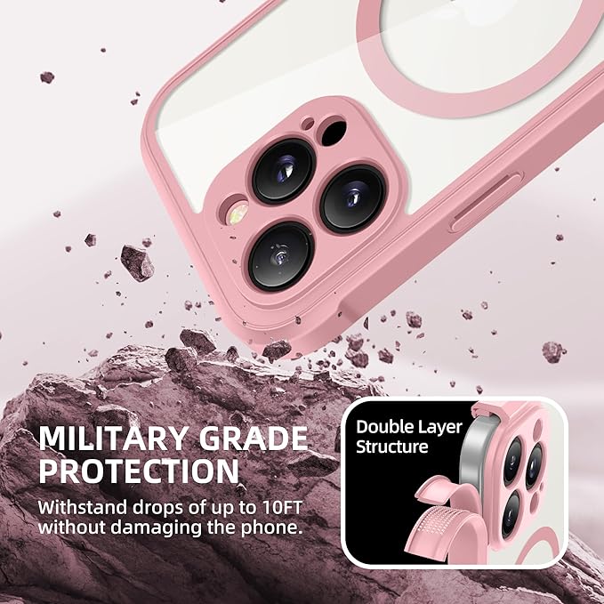 BERFY Magnetic for iPhone 16 Pro Case, Compatible with MagSafe, Built-in Privacy Screen Protector and Upgraded Camera Protection, Anti-Spy Full Body Shockproof Phone Case for 16 Pro 6.3", Pink
