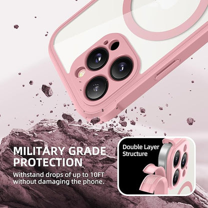 BERFY Magnetic for iPhone 16 Pro Case, Compatible with MagSafe, Built-in Privacy Screen Protector and Upgraded Camera Protection, Anti-Spy Full Body Shockproof Phone Case for 16 Pro 6.3", Pink