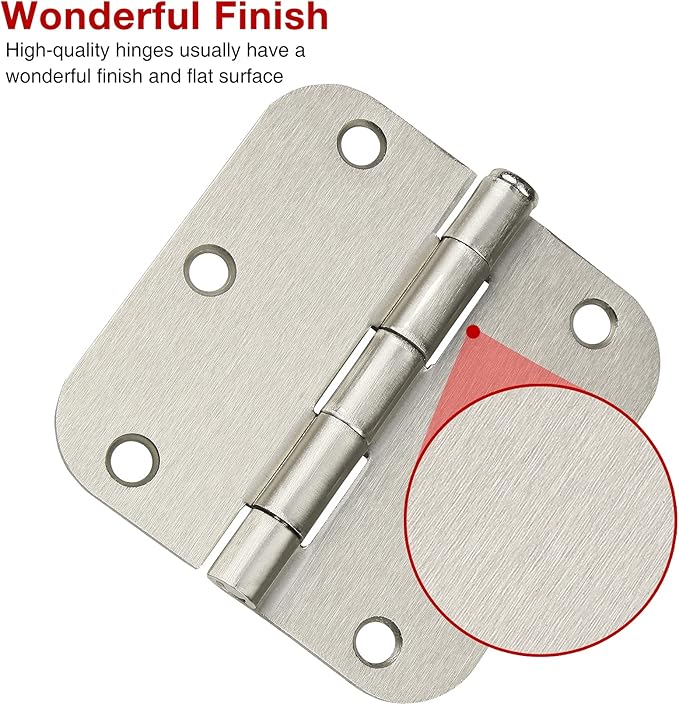 30 Pack Rounded Satin Door Hinges Brushed Nickel 3.5 Inch Interior 3 1/2 Inch 5/8" Radius Corners Iron Bifold Silver Residential Bed Room Hinge for Doors Hardware Controls House Decor Accessories