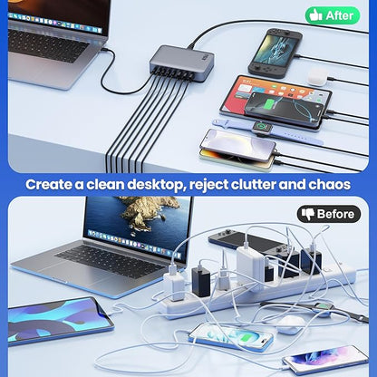USB C Charger 415W USB C Charger Block, 8-Ports GaN IV Fast Charging Station Hub, Dual PD 100W Laptop Charger Adapter,for MacBook Pro/Air/iPad/iPhone16/15/14/Apple Watch/DELL/Samsung for Home Office
