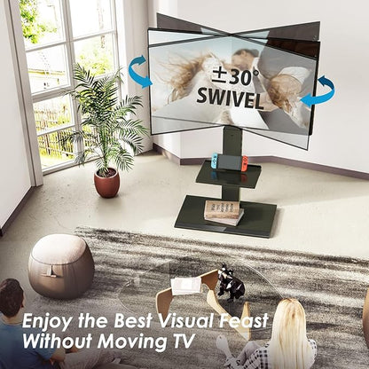 FITUEYES Floor TV Stand with Mount for 32-55 65 Inch TV, Height Adjustable TV Floor Stand with Metal Shelf up to 110 lbs, Swivel Tall TV Stand with Study Iron Base for Living Room, Bedroom