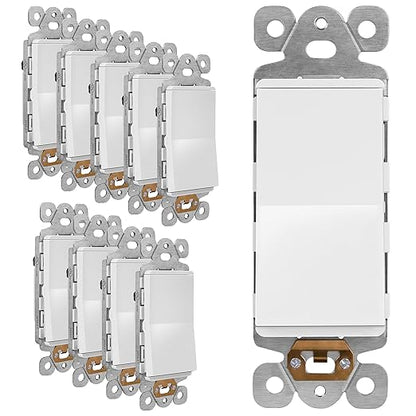 LIDER Matte White Minimalist Design Decorator Switch, Frameless Paddle Wall Light Switch, On/Off Rocker Switch, 3-Way or Single Pole, Residential Grade, UL Listed, 3 Wire, 15A 120-277VAC, 10 Pack