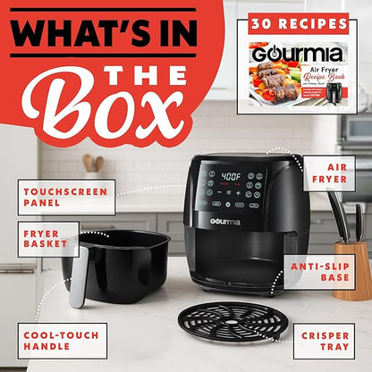 Gourmia Air Fryer - 6 Qt Large Capacity, FryForce 360º, Digital Display with 12 Presets, Roast, Bake, Broil, Dehydrate, Dishwasher Safe Accessories, Black
