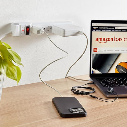 Amazon Basics Surge Protector Power Strip, 6-Outlet with 200J Protection, 2ft Extension Cord, Rectangle, White (2 Pack)