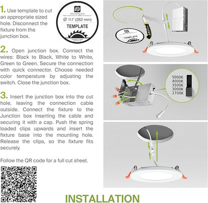 ASD 1 Pack 11/12 Inch LED Recessed Lighting 24W, 5 CCT 2700K-5000K CRI90+, IC Rated Ultra Thin Dimmable Ceiling Lights with J Box, Canless Wafer Downlight, Round Slim Panel Light, UL Listed, White