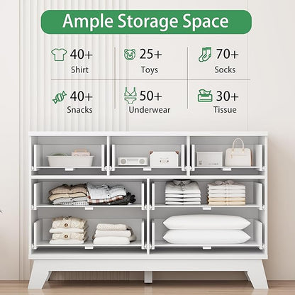 Xixini Fluted Dresser for Bedroom with 7 Drawers, 48" Wide Modern Chest of Drawers with Metal Handle, Wooden Dresser TV Stand, Wood Closet Clothes Storage Organizer for Living Room, Hallway, White