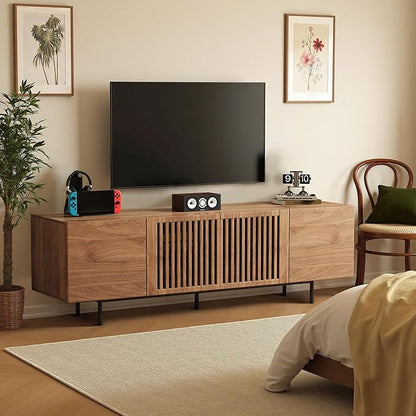 Pajiasen 70.87″ Mid Century Modern Walnut TV Stand with Grille Doors, Storage Cabinets,Entertainment Center for TVs Up to 80",Media Console for Living Room or Bedroom