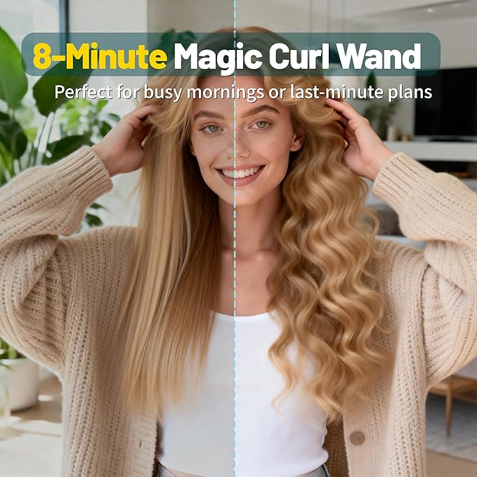 Inovocare Upgraded Automatic Rotating Curling Iron - CurlPro Plus Long Barrel Curling Wand for Long Hair, Ceramic Hair Curler for Women, Anti-Scald, Tangle-Free, 600M Ionic, Dual Voltage (Misty Blue)