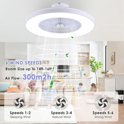 HUMHOLD 24" Bladeless Ceiling Fans with Lights and Remote/APP Control, Low Profile Ceiling Fan with 3-Dimmable Lights, Enclosed Flush Mount Ceiling Fan for Kid's Bedroom/Living Room