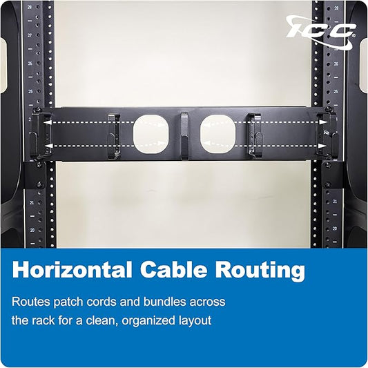 ICC 2U Ring Cable Manager Panel with Cover, Metal, 3" D-Rings, Horizontal Cable Management, Rackmount for 19” Network Racks, Black, 6-Pack