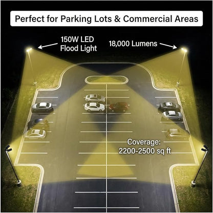 XXBSAZ 150W LED Flood Light Outdoor, High Output Plug-in & Hardwired Security Work Light, IP66 Waterproof 6500K Daylight for Large Yards, Workshops & Barn Exteriors (2 Pack)