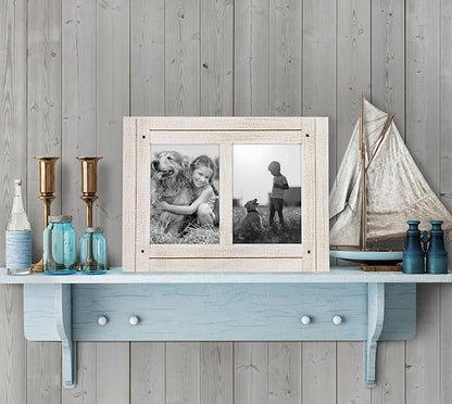 Americanflat Hinged 5x7 Double Picture Frame with 2 Photo Openings and Polished Glass - Distressed Wood Collage Picture Frames for Tabletop and Wall Display - Hampton Collection - Aspen White