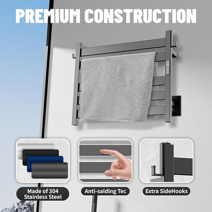 K&KALONZO Towel Warmer for Bathroom, Wall-Mounted 5-Bar Heated Towel Rack with Built-in Timer, Waterproof Electric Towel Heater, Support Plug-in and Hardwired, Matte Black, EL18S