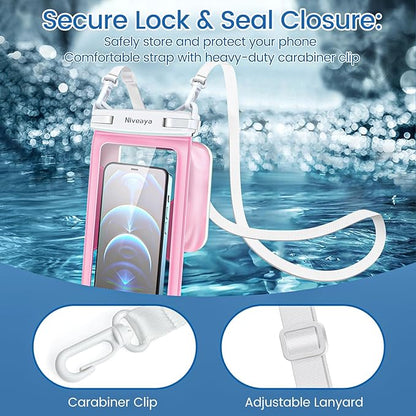 Niveaya [Floatable Floating Waterproof Phone Pouch 2 Pack-Up to 8.5", Large Space Adjustable Neck Lanyard Waterproof Phone Case, Phone Dry Bags for Vacation Beach Pool Kayak Cruise Travel Essentials