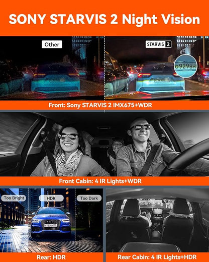 Vantrue N5 4 Channel WiFi 360° All Sides Dash Cam, STARVIS 2, IR Night Vision, 2.7K+1080P*3 Front Rear Inside Dashcam, Voice Control, GPS, 24 Hours Buffered Parking Mode Dash Camera, 512GB Max (N5)