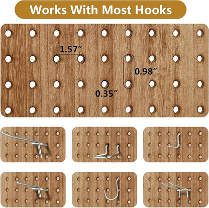 Asnefeli Pegboard Display Room Divider with 16 Hooks, 4 Panel 5.6Ft Wood Room Divider Folding Privacy Screen, Portable Freestanding Wall Organizer for Retail Craft Art Display Board, Natural