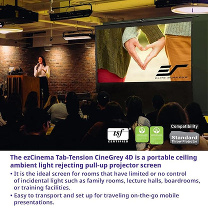Elite Screens ezCinema Tab-Tension CineGrey 4D, 121-inch 16:9, Manual Floor Pull Up ISF Ceiling Ambient Light Rejecting, Portable Home Office Classroom Projector Screen with Carrying Bag, FT121UH-C4D