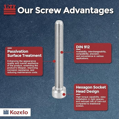 Kozelo 10pcs Socket Head Cap Screws - [M8-1.25 x 70mm] 304 Stainless Steel Allen Socket Drive for Electrical Motor 3D Printing Fan Engine Replacement Use, Silver