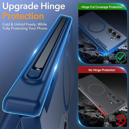 Oneagle Magnetic for Samsung Galaxy Z Fold 7 Case Built in Screen Protector Translucent [Fit for MagSafe] [S Pen Holder Slot] [Hinge Protection] MIL-Grade Shockproof Matte Case for Galaxy Z Fold 7
