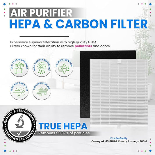 Bagean AP-1512HH Filter Compatible with Coway Airmega AP-1512HH & 200M Air Purifier - Fit Coway Filter Replacement - H13 True HEPA Filters Removes 99.97% particles Freshens the Air (1 HEPA + 2 Carbon)
