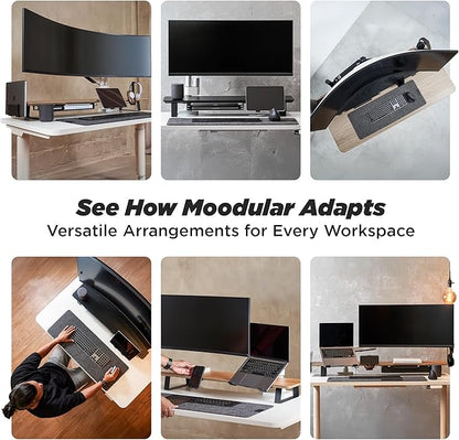 ULTRARM Moodular Wooden Monitor Stand 45.6” (116cm) Large Desk Organizer with Metal Slide Rails for Drawer, Tray, Laptop, Tablet, Phone & Headphones Customizable Riser for Organized Workspace Walnut
